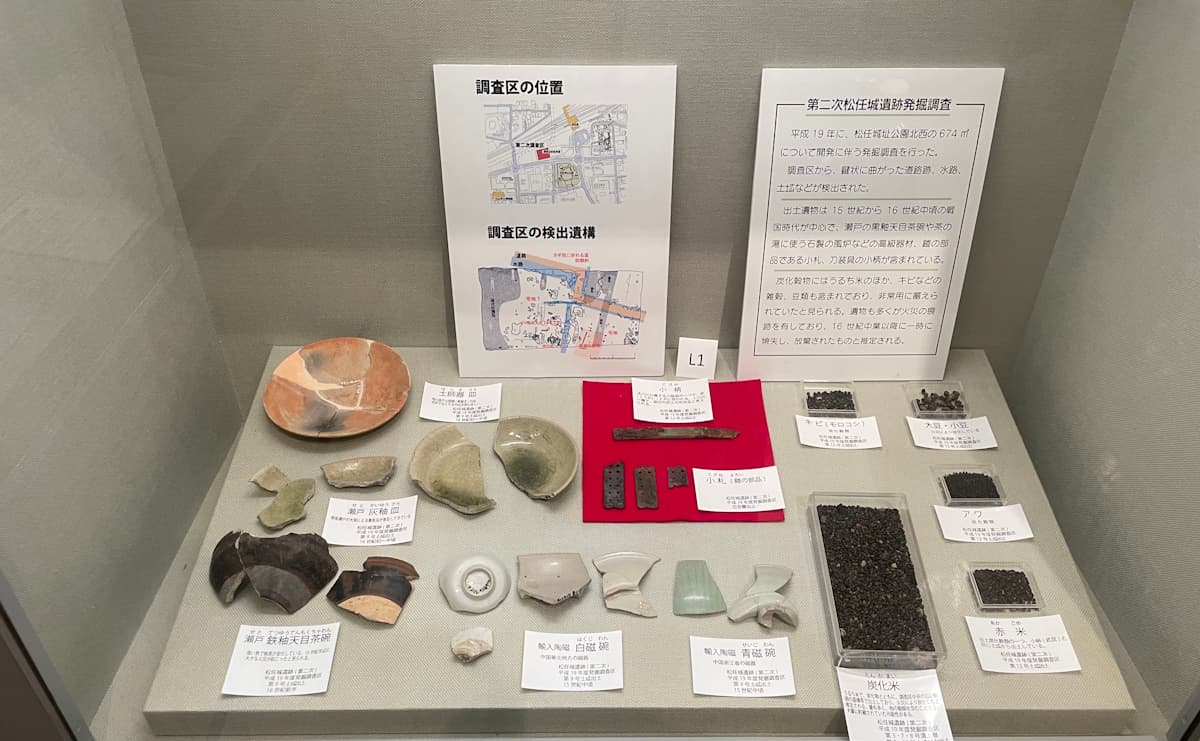 白山市立博物館に展示されている、松任城の出土品